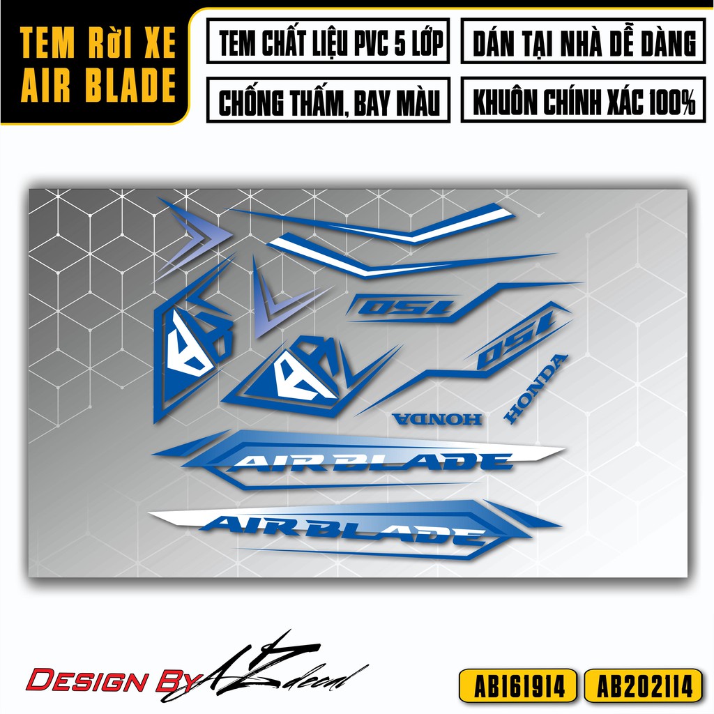 Tem Airblade Mẫu Logo AB Cách Điệu | AB14 | Chất Liệu Decal PVC Cao Cấp Chống Nước, Chống Bay Màu