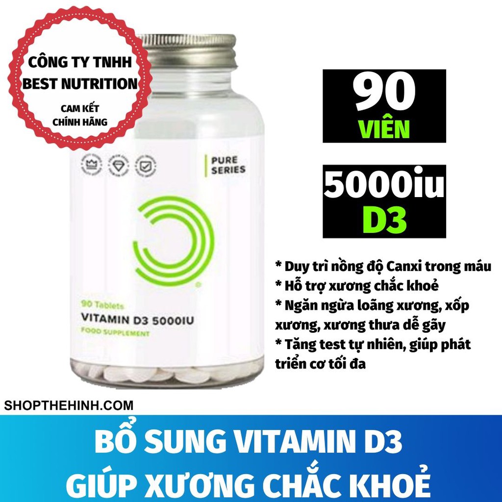 Bổ Sung Vitamin Giúp Xương Chắc Khỏe Tăng Hóc Môn Phát Triển Cơ Bulk Powders Vitamin D3 5000iu 90v