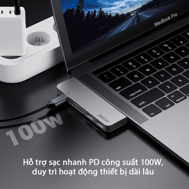 USB HUB Chuyển Đổi Acome AHT600 Dành Cho Macbook Chất Liệu Kim Loại Cao Cấp USB 3.0