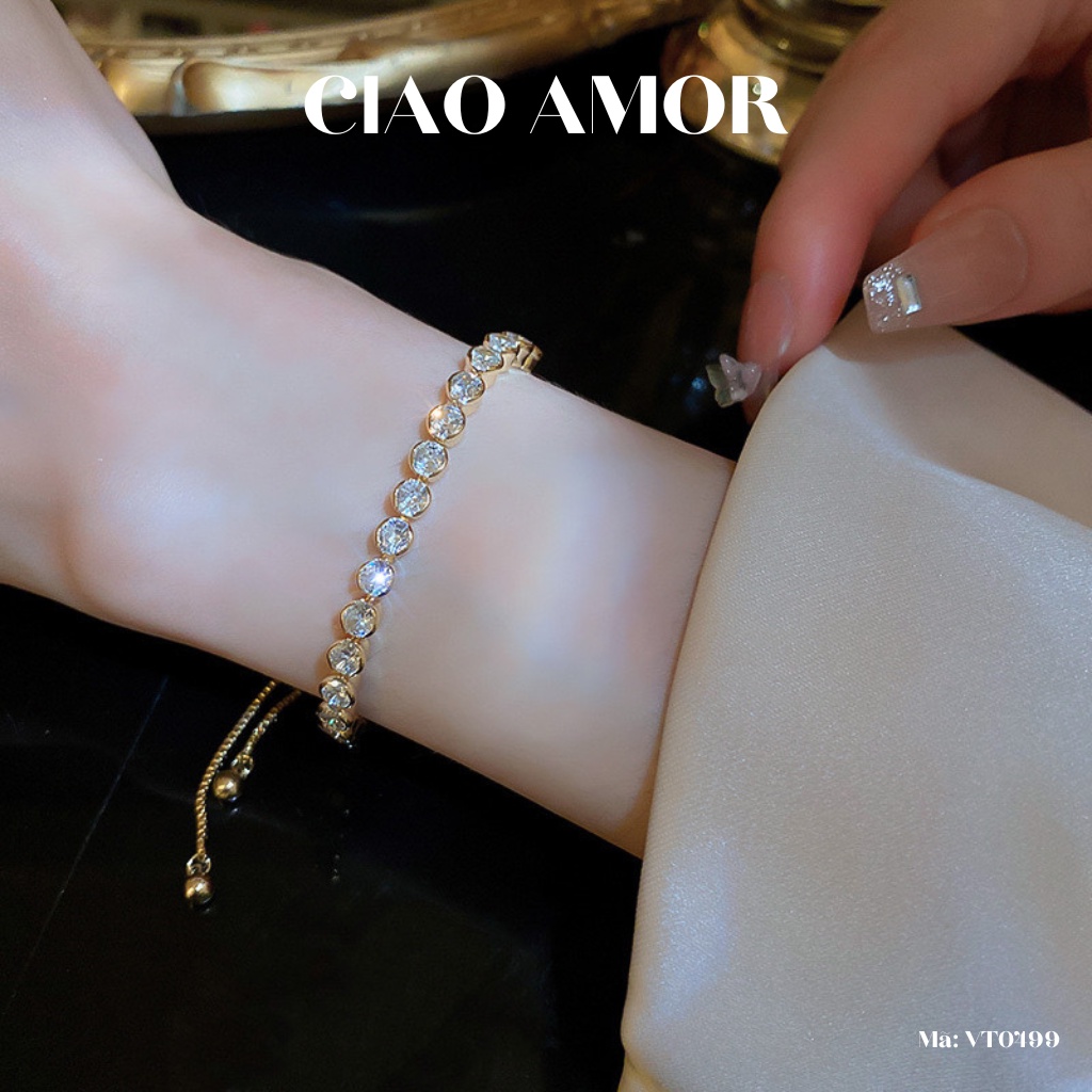 Vòng tay, Lắc tay nữ hạt lượn dây rút đính đá lấp lánh Trang sức Ciao Amor - VT0499