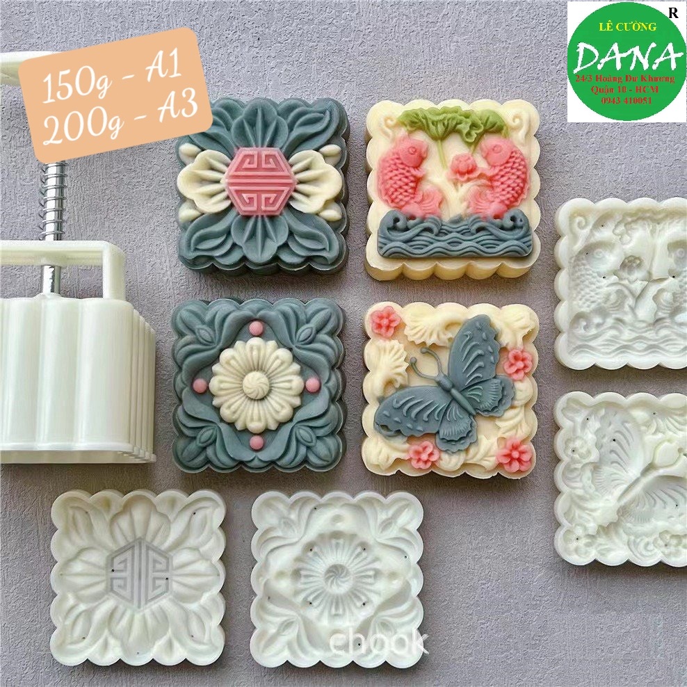 Khuôn trung thu vuông 4 mặt hoa 150g