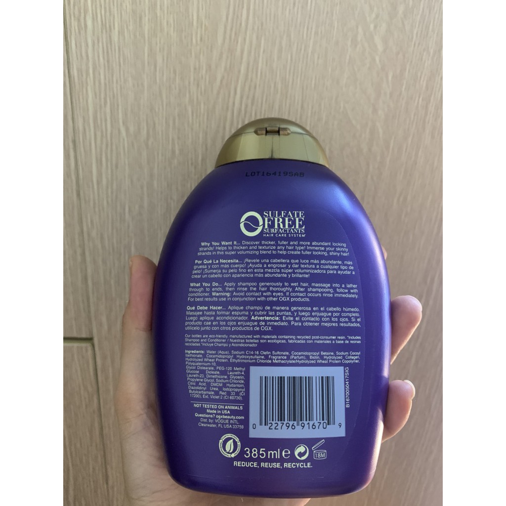 Bộ Dầu Gội Xả Organix Thick and Full Biotin and Collagen Shampoo Kích Thích Mọc Tóc và Phục Hồi Tóc Hư Tổn - 385ml