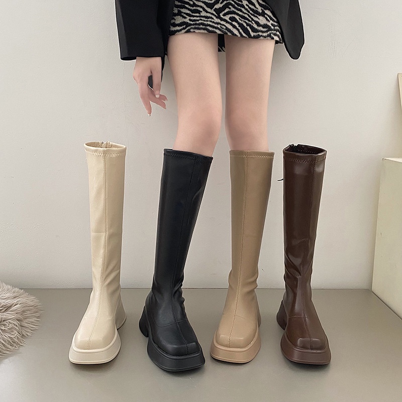 IELGY Boots phụ nữ màu nâu không khóa kéo
