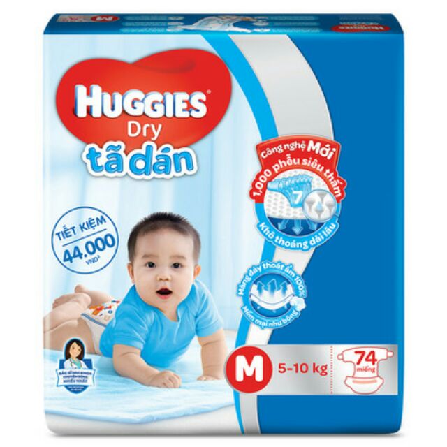 Tã dán Huggies m74/l68/xl62(đủ size)