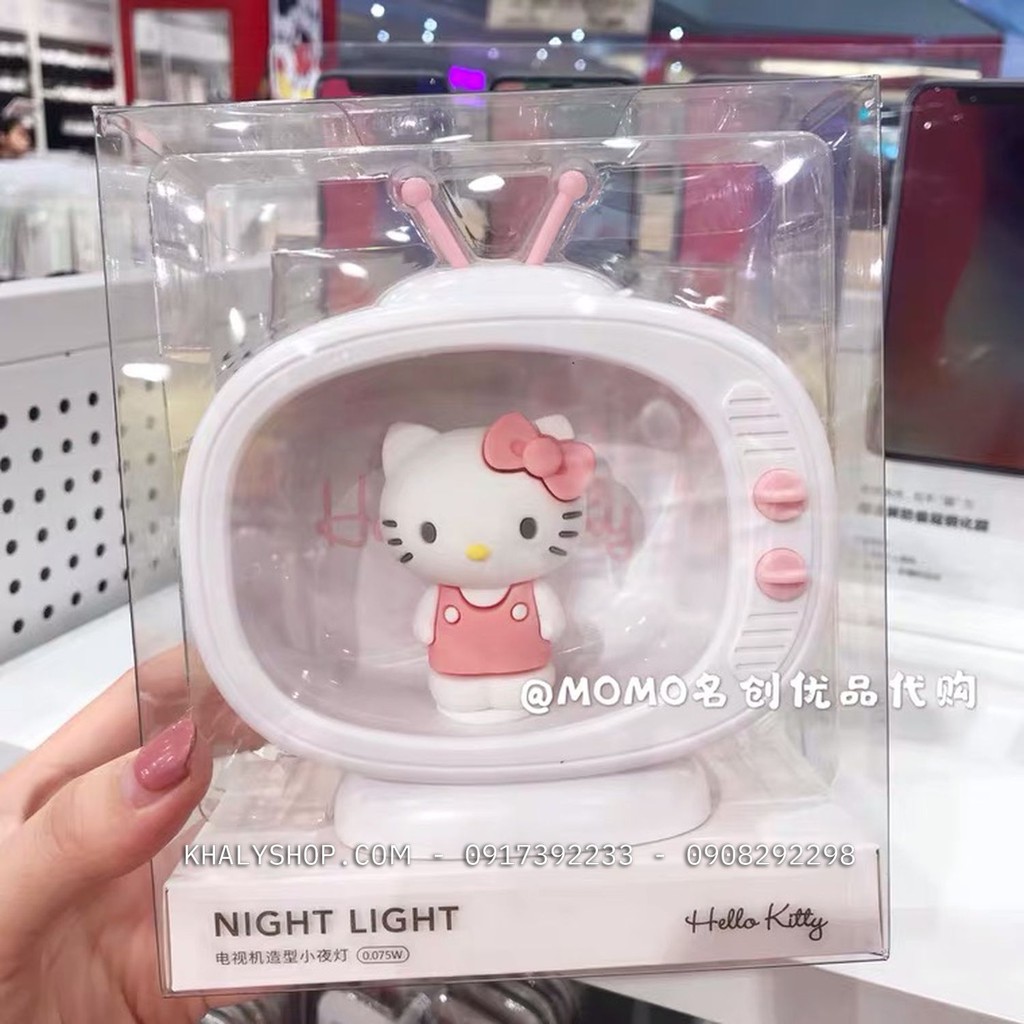 Đèn ngủ để bàn hình Hello Kitty tivi màu trắng siêu xinh cho các bé và bạn nữ (Miniso) - (12x4.5x10cm) - 84NDENKT7017