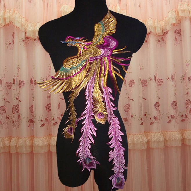 Miếng Vải Lưới Thêu Hình Chim Phượng Hoàng Nhiều Màu Sắc Kích Thước 38 * 74cm Trang Trí Sườn Xám / Tiệc Cưới