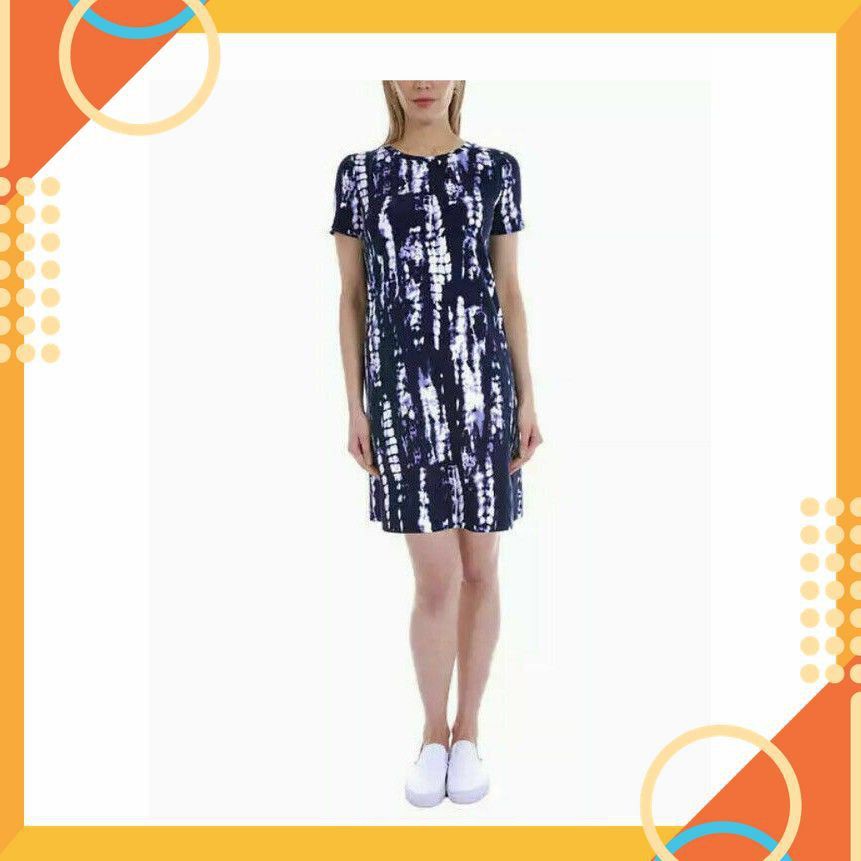 [Sale Đặc Biệt] ĐẦM SUÔNG ELLEN TRACY XANH HỌA TIẾT TRẮNG - SIZE XS - HÀNG NHẬP MỸ