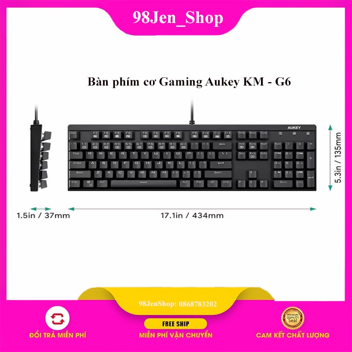 Bàn phím cơ gaming Aukey KM - G6 bàn phím led, đổi màu nhiều chế độ, chống nước, chống bụi