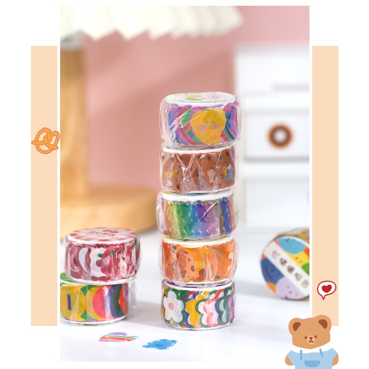 Cuộn washi tape 100 miếng dán stickers trang trí sổ tay