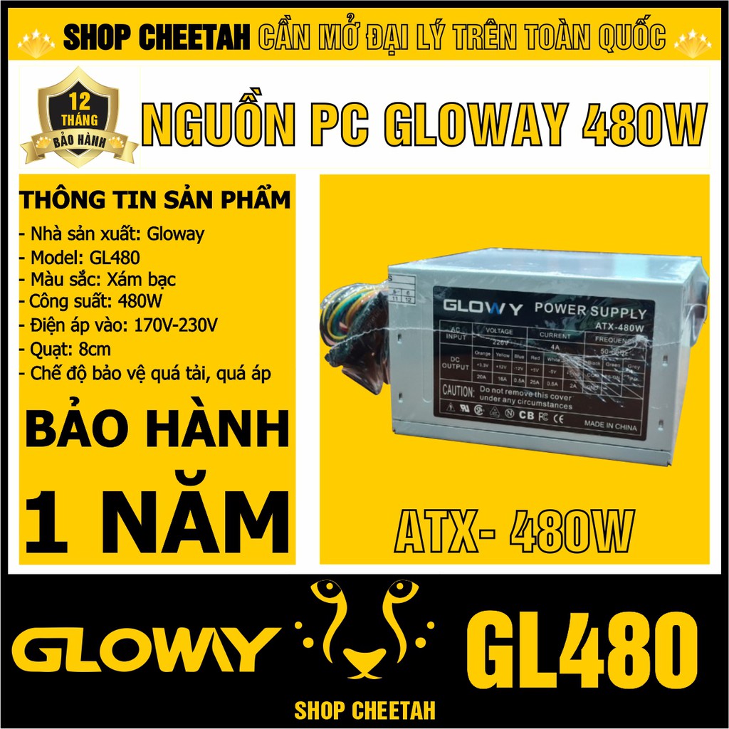 Nguồn máy tính Gloway 480W – Chính Hãng – Bảo hành 12 tháng – Dùng cho PC