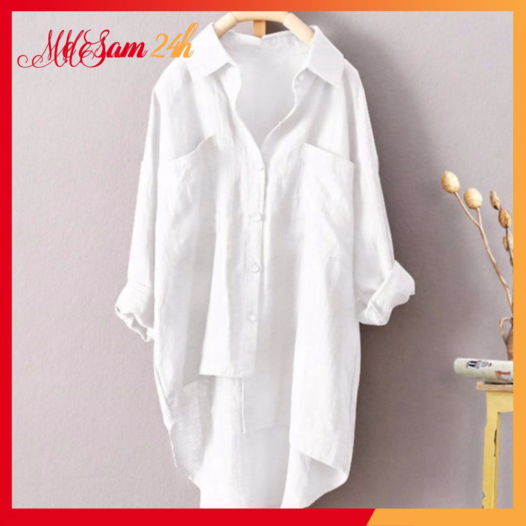 Áo sơ mi nữ dài tay kiểu tà lệch, chất liệu Đũi, form rộng rãi, trẻ trung, năng động, sang chảnh | BigBuy360 - bigbuy360.vn