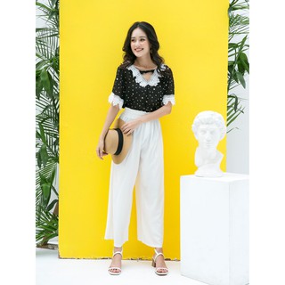 Áo sơ mi chấm bi phối ren IFU 2478