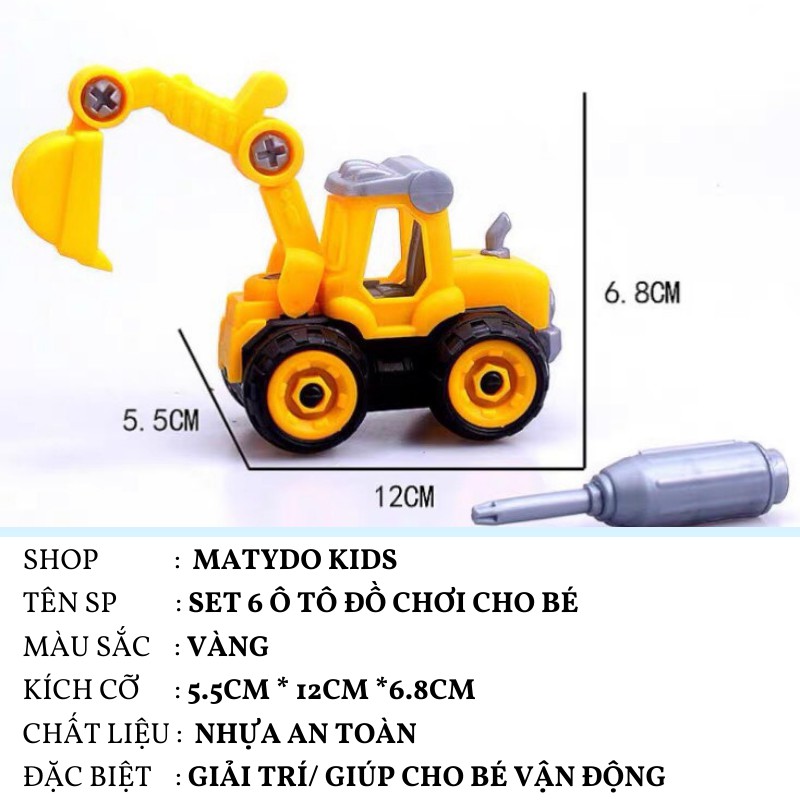 Ô tô đồ chơi trẻ em set 6 xe cẩu cho bé rèn luyện khả năng vận động DC004