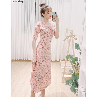 D505 ĐẦM LỤA HOA DÁNG DÀI