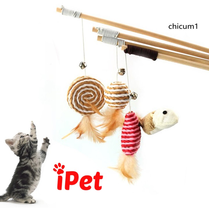 Đồ Chơi Cần Câu Gỗ Cho Thú Cưng Chó Mèo - iPet Shop