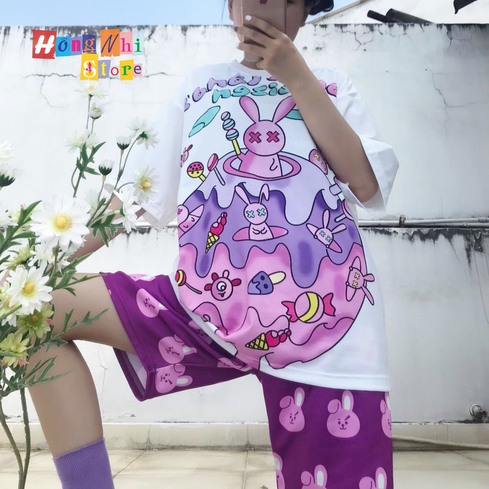 Quần Đùi Hoạt Hình Thỏ Hồng Short Cartoon Oversize Ulzzang Unisex Dáng Rộng - MM