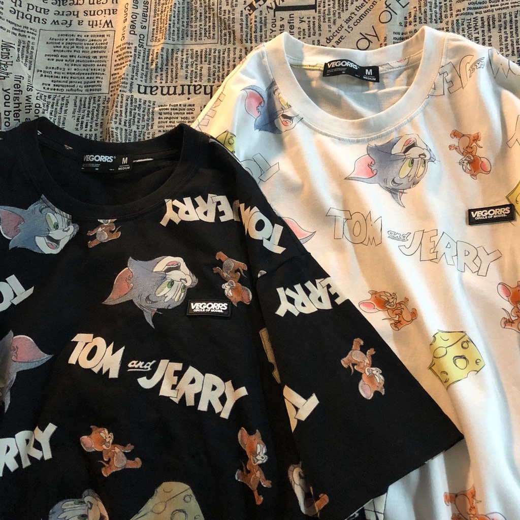 Áo Thun Tay Ngắn Họa Tiết Hoạt Hình Phong Cách Retro Cho Cặp Đôi