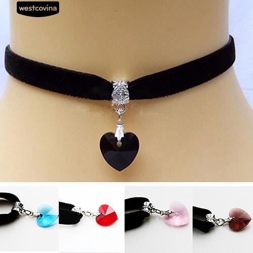 Vòng cổ choker trang trí mặt đá màu hình trái tim sành điệu cho nữ