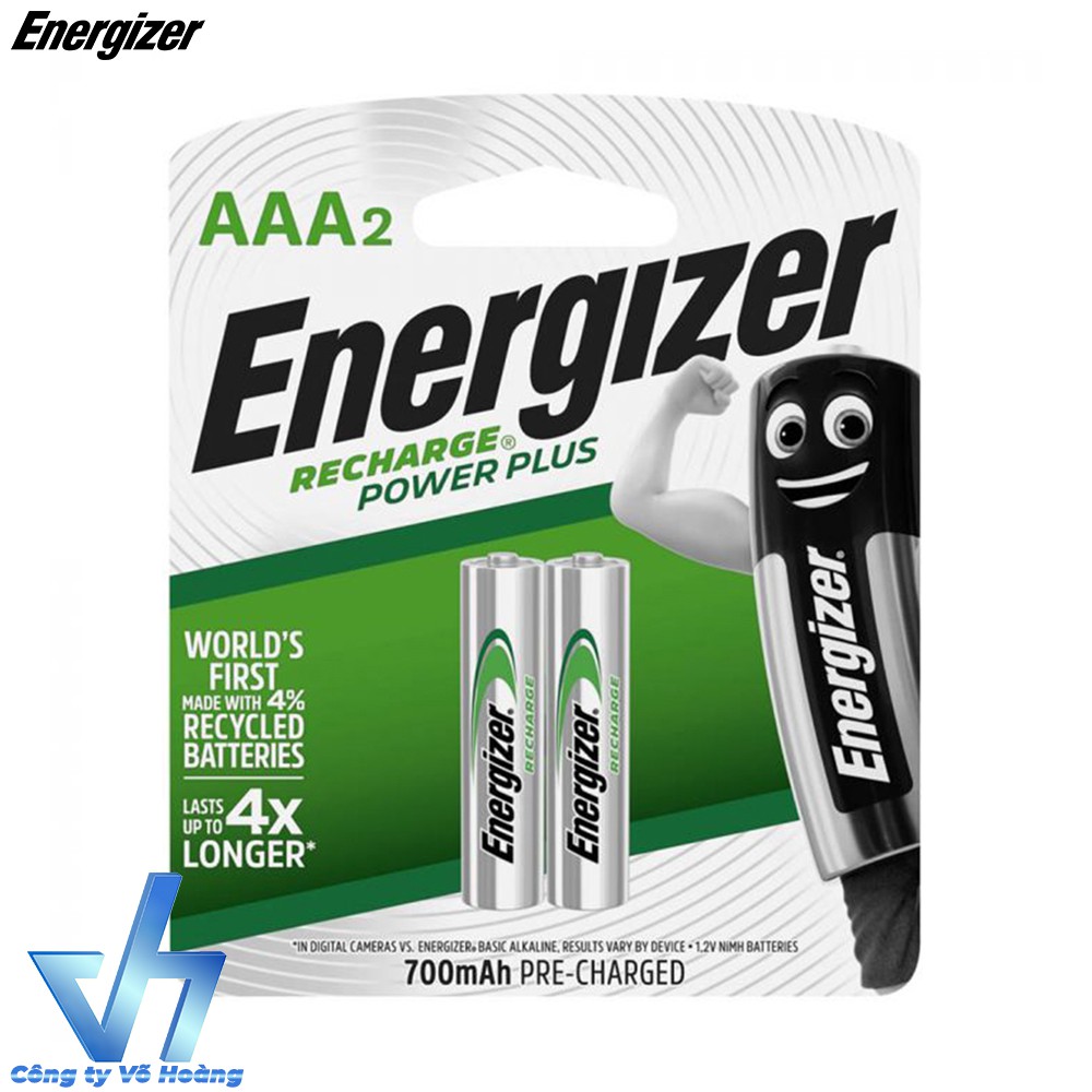 Bộ 2 Pin sạc AAA Energizer Recharge 700mAh (Bạc)