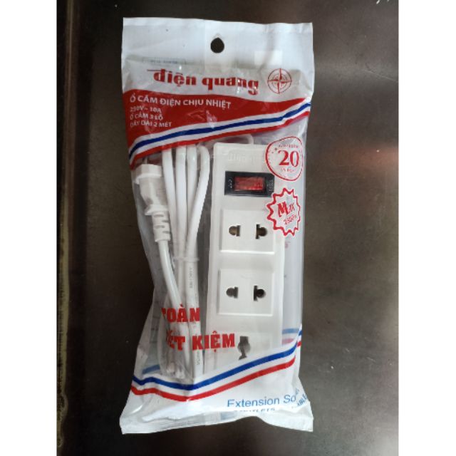 Ổ CẮM ĐIỆN QUANG DQ002A-02 (3 LỖ - DÂY 2M)