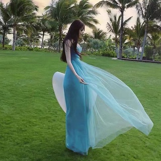 Đầm Sát Nách Phối Lưới Thời Trang Đi Biển