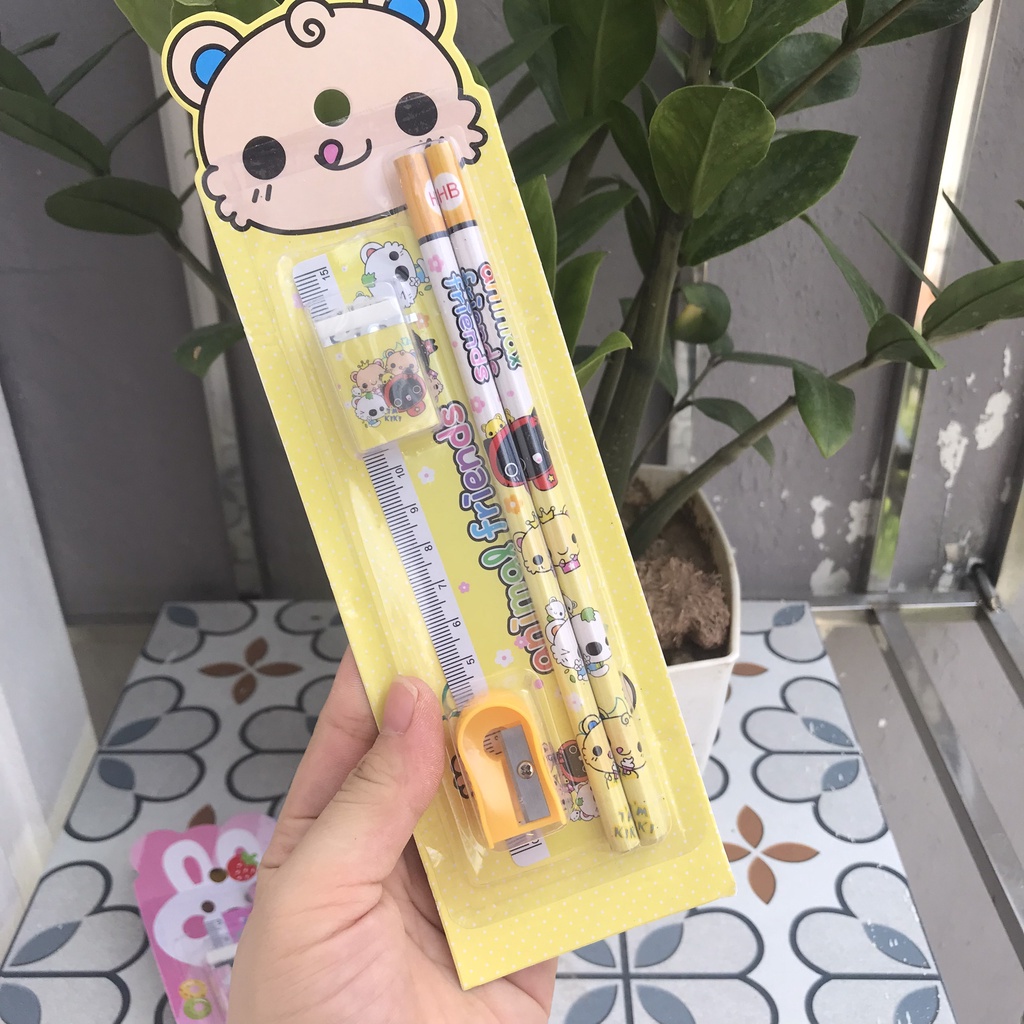 Bộ dụng cụ 5 món học tập loại nhỏ nhỏ gọn, xinh xắn cho bé