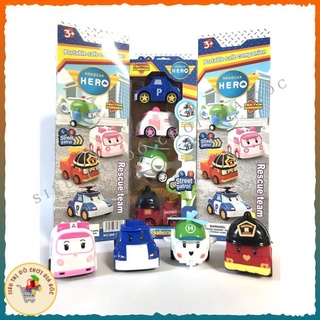 Đồ chơi bộ 4 xe ô tô đồ chơi Biệt đội Poli Robocar Poli / Amber/ Heli/ Roy đồ chơi chạy đà cho bé
