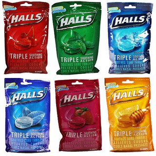 Kẹo Ngậm Halls USA Mỹ (Sugar Free, Không Đường, Chanh mật ong , Dâu 30 viên )