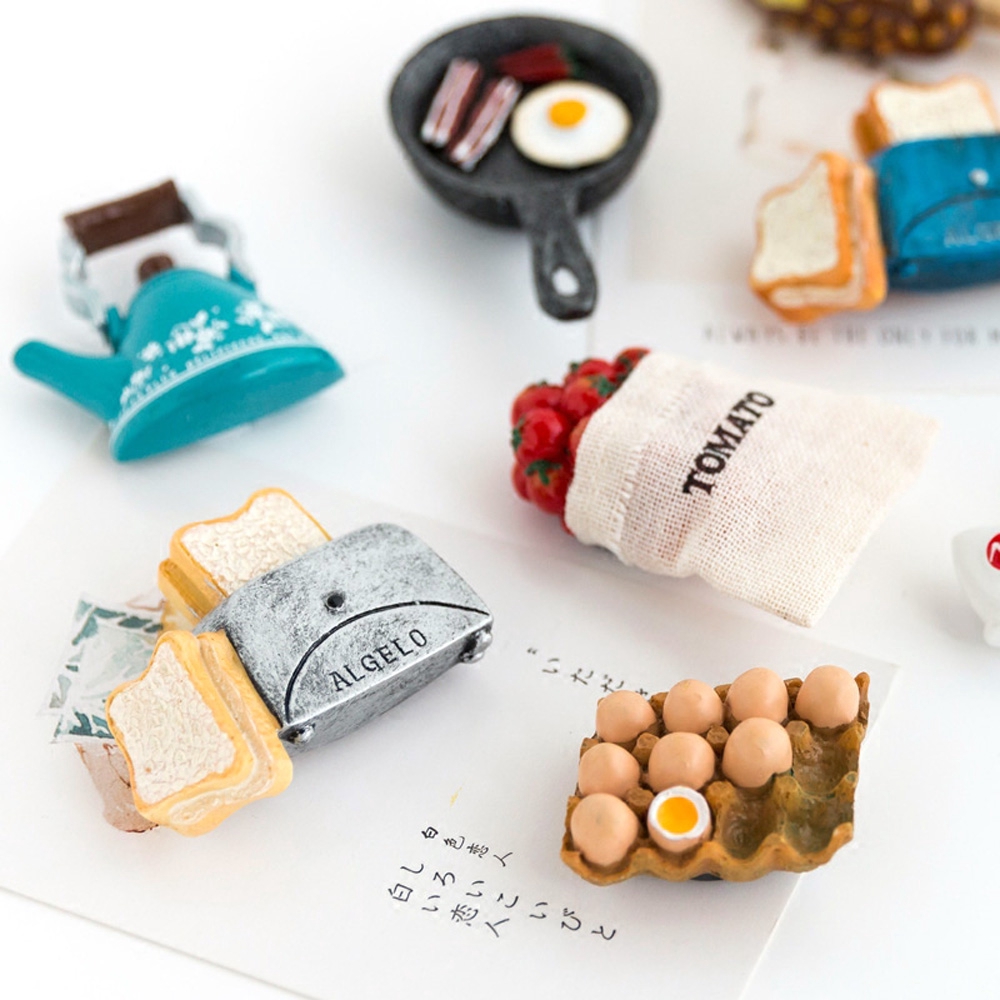 Cute 3D Resin Fridge Magnets Cartoon Bread Egg Refrigerator Message Sticker Kids Children Toy Home Christmas Decoration