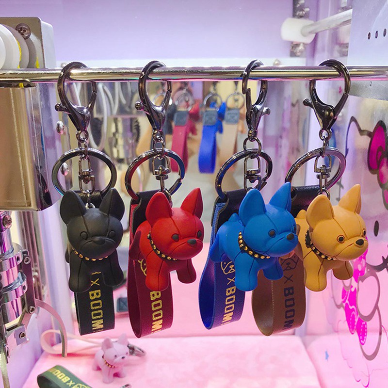 Móc khóa da PU hình chó Bull thời trang