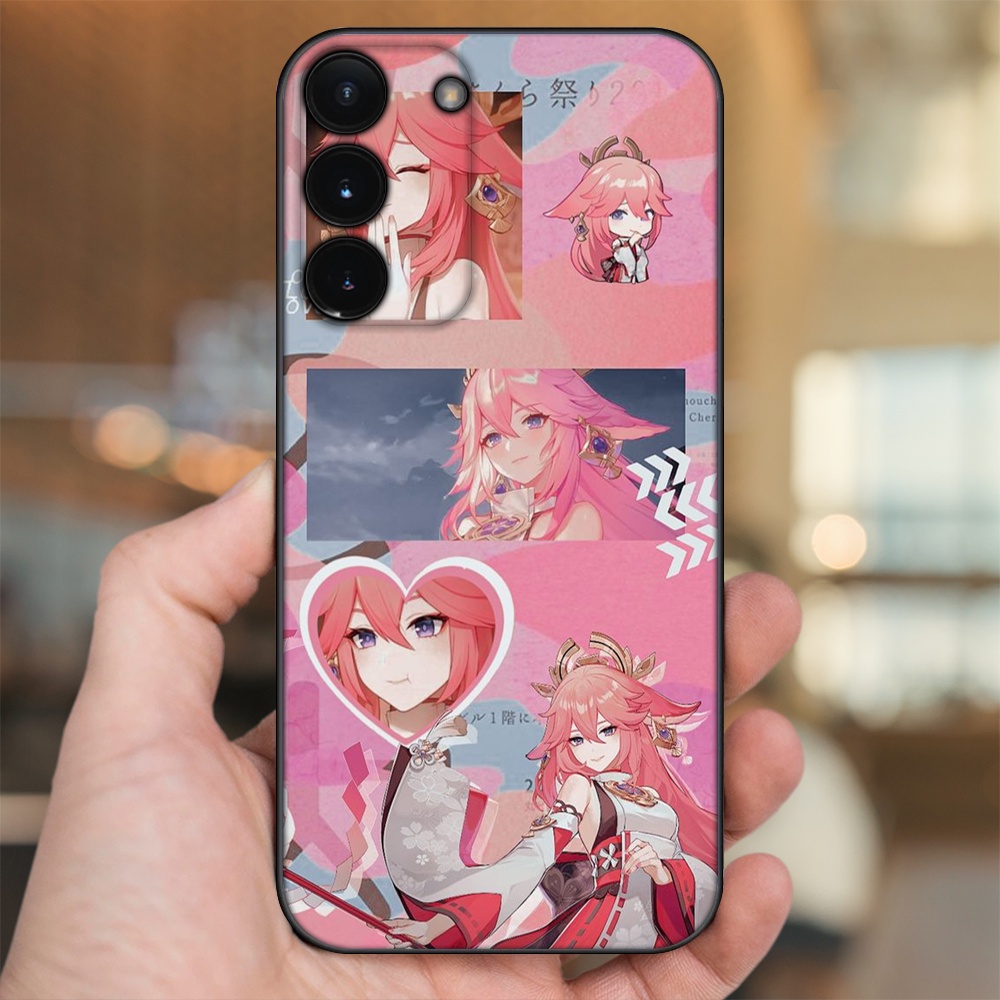 Ốp lưng Samsung S21, S21 Plus, S21 FE, S22, S22 Plus viền đen in hình Yae Miko Genshin Impact