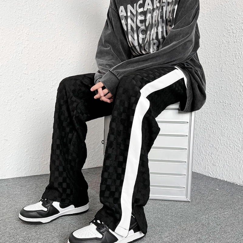 Quần ống rộng Xẻ Tà Họa Tiết Sọc Caro Thời Trang Phong Cách Hàn Quốc Cho Nam Và Nữ