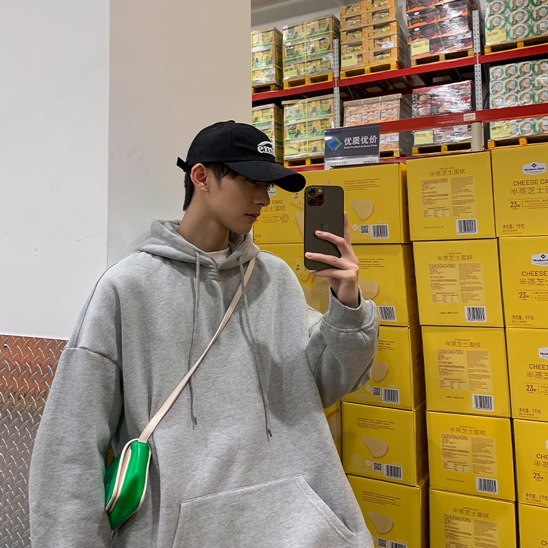 Áo hoodie tay dài dáng rộng màu trơn thời trang mùa đông dành cho nam
