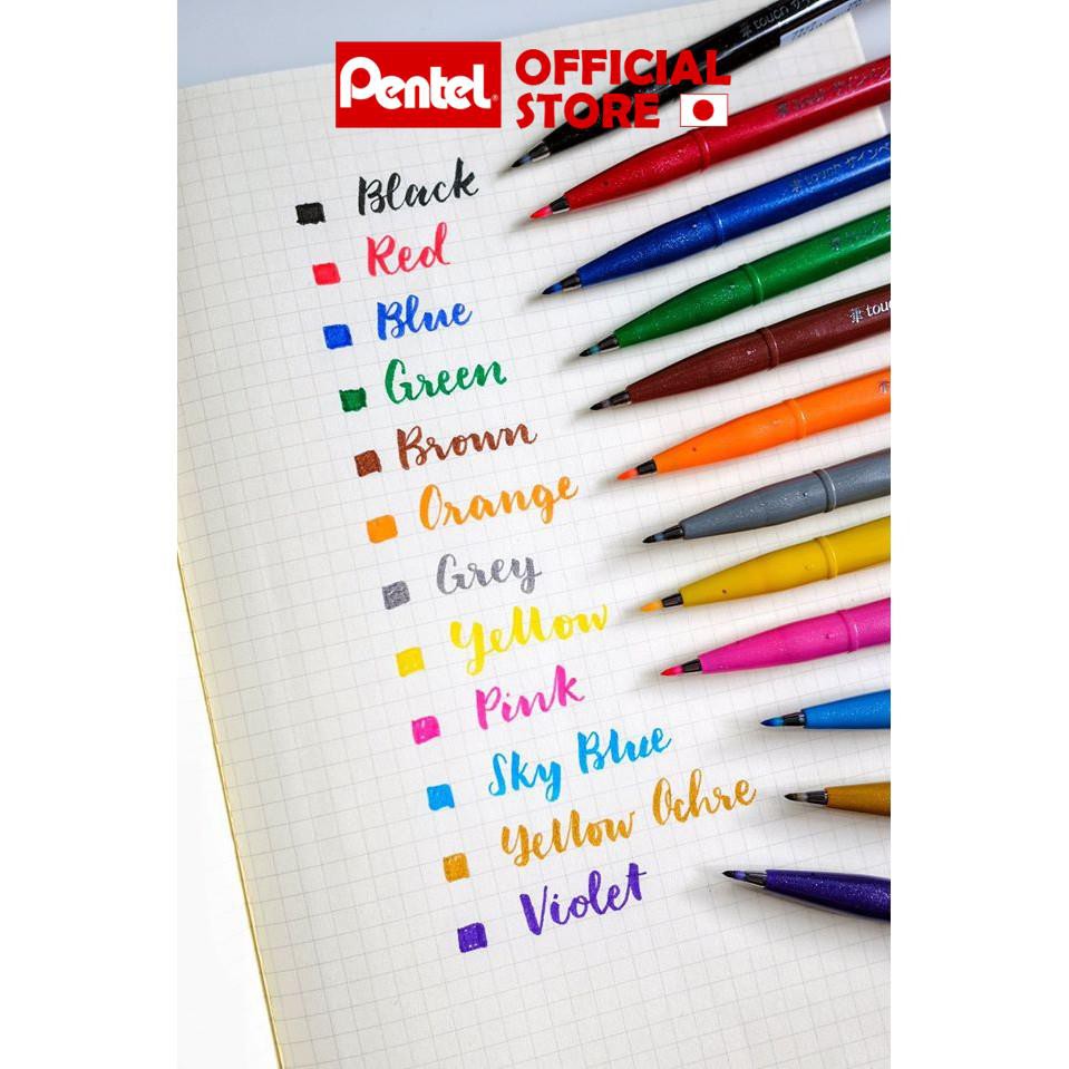 Bút Viết Thư Pháp Brush Sign Pen Pentel - SES15C - 12 Màu Cơ Bản
