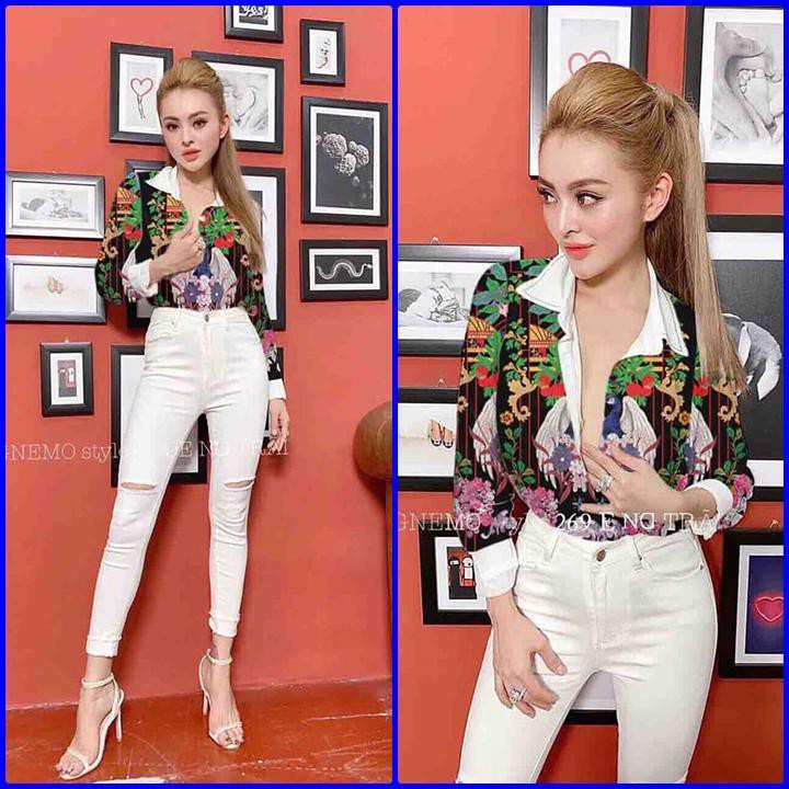 Áo sơ mi tay dài cổ phối trắng in hoạ tiết 3D MP1347🎀(1MÀU)- kèm hình thật sp 💯