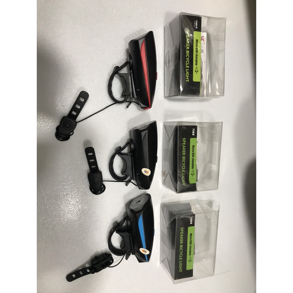 Đèn Còi 2 In 1 Xe Đạp 7588  Sạc USB- Chống Nước-  Độ Sáng 250 Lumen - Âm Vang Còi 140dB  chính hãng