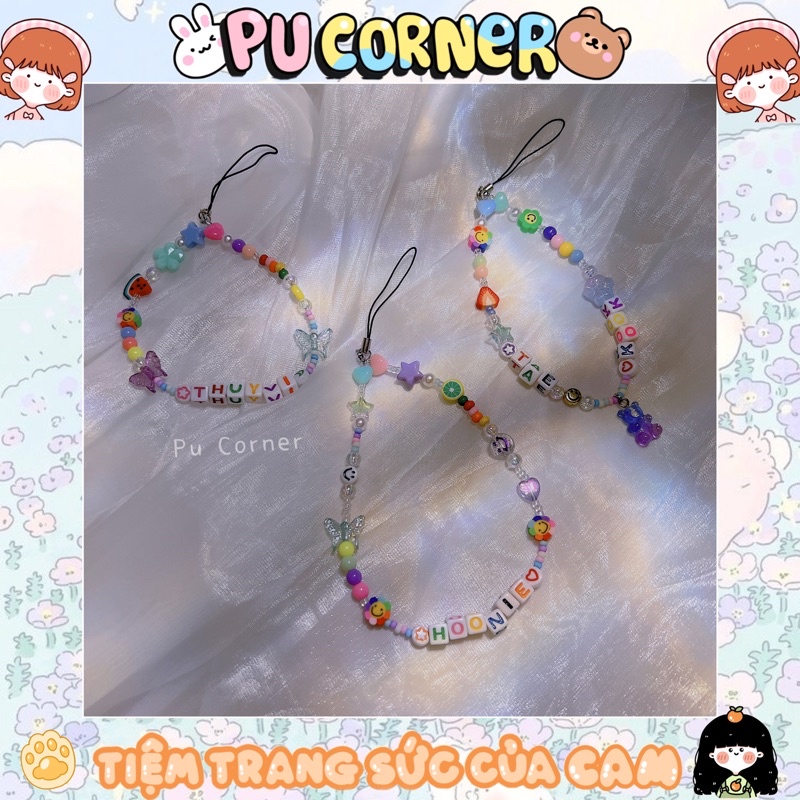 Dây treo điện thoại - móc khoá handmade hạt cườm charm cute theo yêu cầu