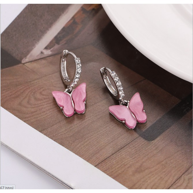 Khuyên Tai hình bướm BUTTERFLY ULA Shop Khảm Đá Lấp Lánh Phong Cách Hàn Quốc