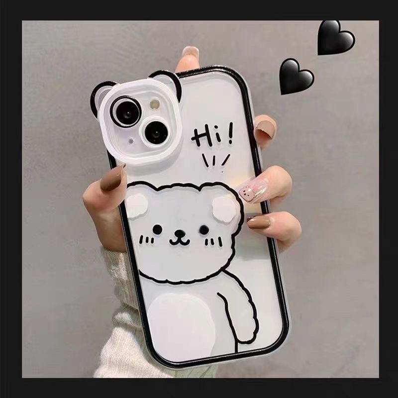 (SIÊU RẺ) Ốp lưng iphone tai cam viền đen gấu Hi 7plus/8/8plus/x/xr/xs/11/12/13/pro/max/plus/promax