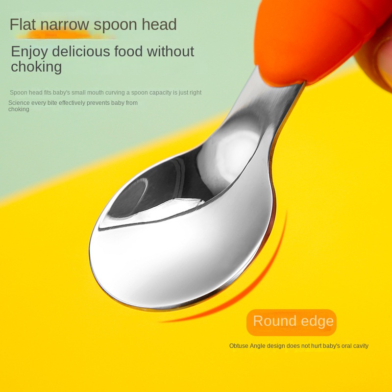 Muỗng Nĩa Tập Ăn Tay Cầm Ngắn Bằng Silicon Chống Rơi Hàng Mới Dành Cho Trẻ Em Tập Ăn