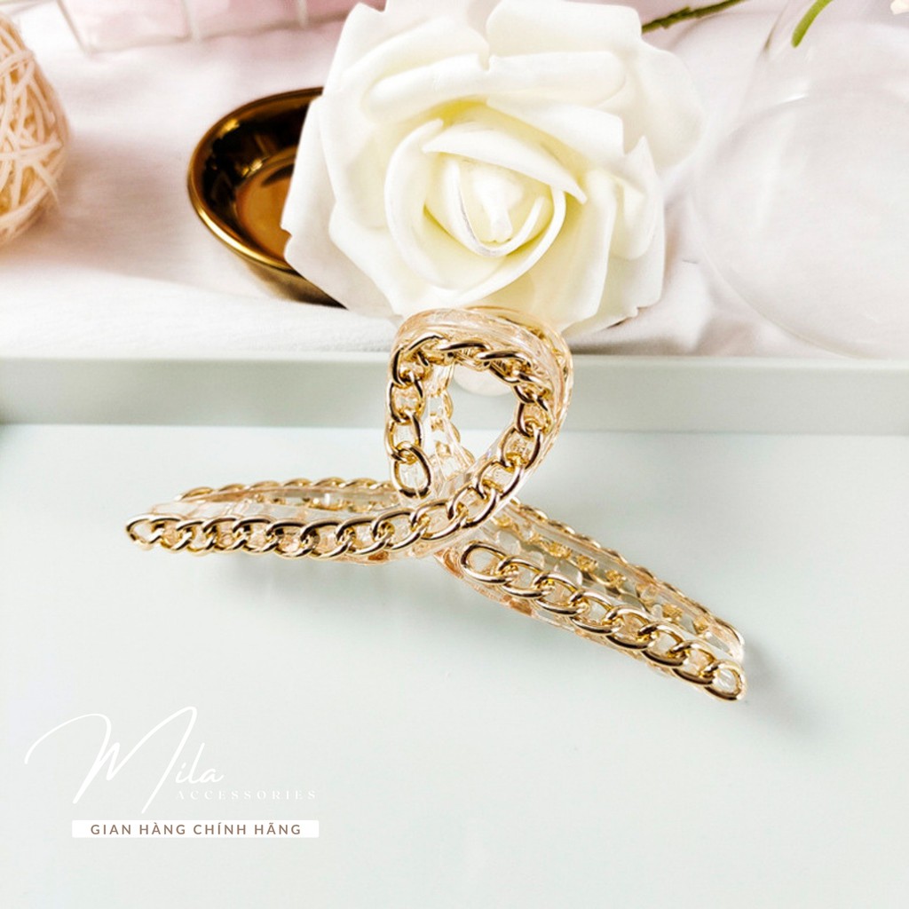 Kẹp tóc Hàn Quốc nữ đẹp trong suốt MILA KT102 ❤️SIÊU XINH❤️ viền đính dây mạ titan bộ 9 món Mila Accessories