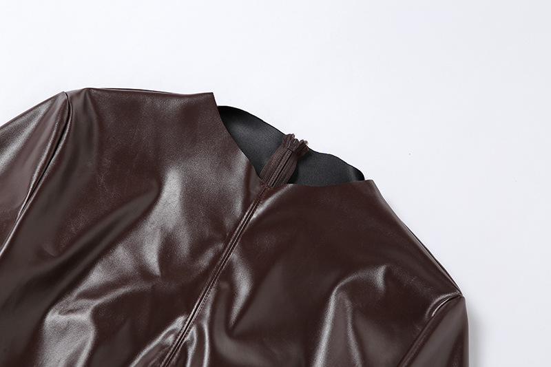 DUNEA Women Autumn Leather Zipper Plain High Neck Slim Long Sleeve T-shirt FPcL | BigBuy360 - bigbuy360.vn