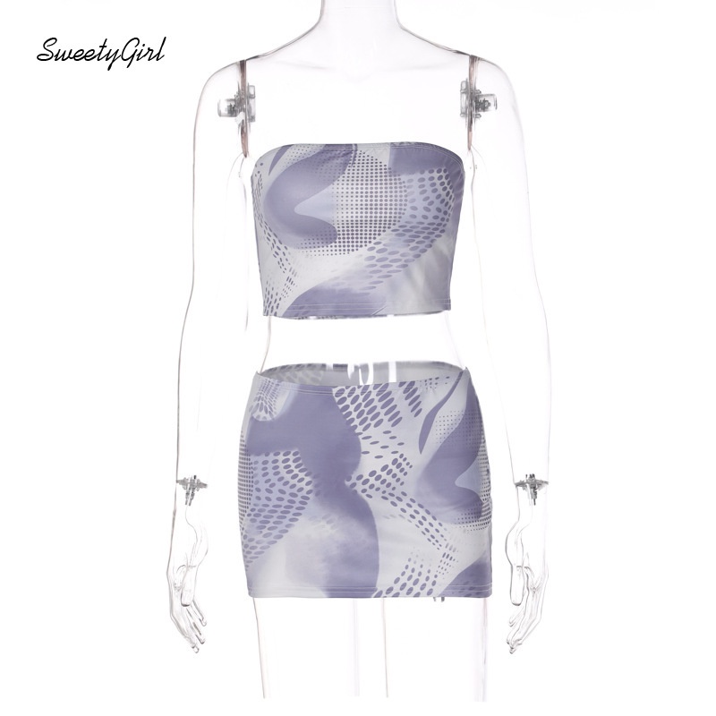 Bộ Áo Ống + Chân Váy Ôm In Họa Tiết Thời Trang Cho Nữ