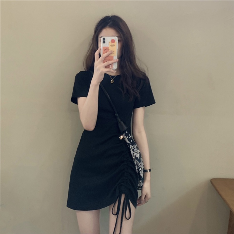 SUXI Đầm Midi Tay Ngắn Dáng Ôm Màu Sắc Đơn Giản Thời Trang Mùa Hè Xinh Xắn Cho Nữ