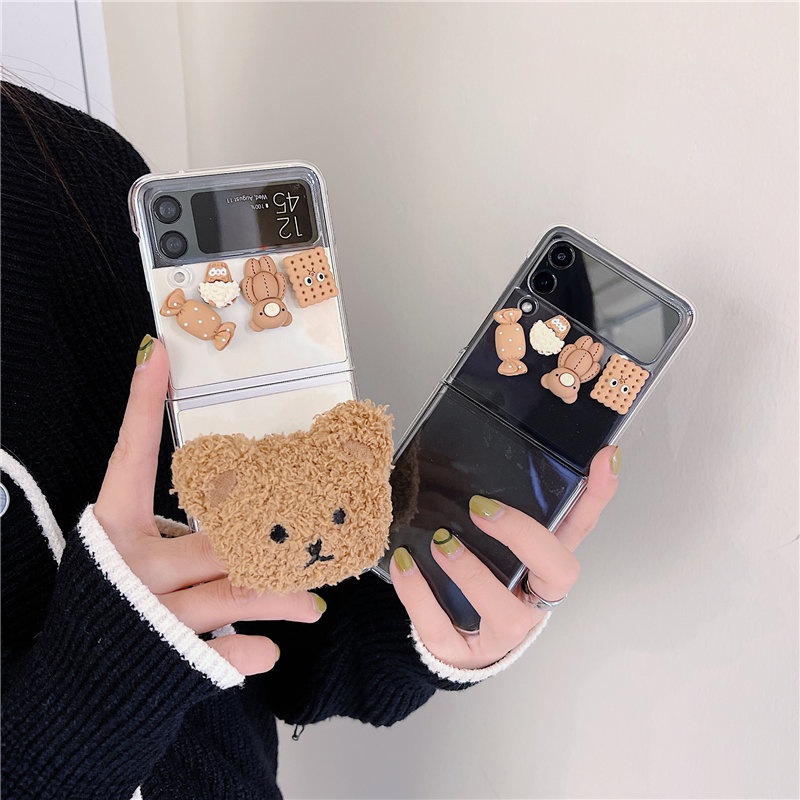 Ốp Điện Thoại PC Cứng Trong Suốt Nắp Lật In Họa Tiết Gấu 3D Cho Samsung Galaxy Z Flip 3 5G ZFlip3