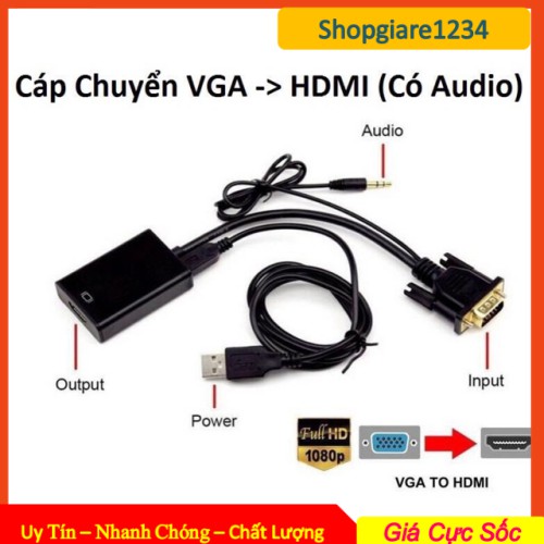 Cáp chuyển VGA SANG HDMI + AUDIO có âm thanh