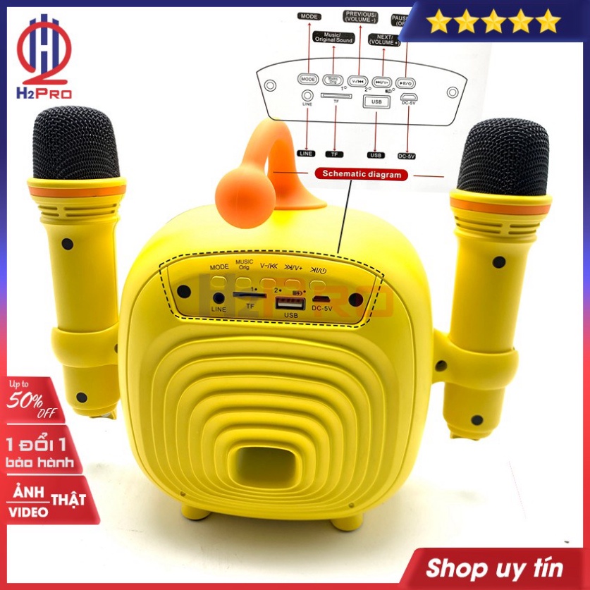 Loa bluetooth karaoke SDRD SD-506 H2Pro CUTE đa năng 10W-USB-TF-AUX-FM-2 micro, (tặng 2 micro và 2 đôi pin 250K)