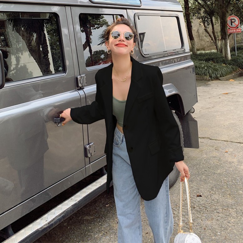 Áo blazer nâu tây 1 lơp phong cách Hàn quốc- Áo vest ,áo blazer nữ vải trượt vạt bầu dáng rộng,hàng xuất khẩu | BigBuy360 - bigbuy360.vn