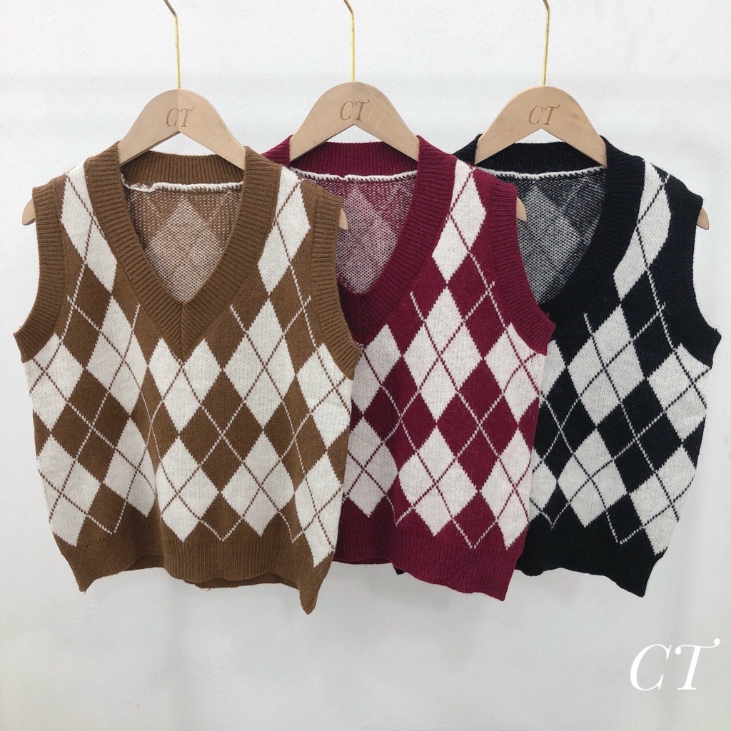 [GILE NỮ] Áo Gile Len Nữ Hoạ Tiết Caro, Áo Sát Nách Mix Sơ Mi | BigBuy360 - bigbuy360.vn