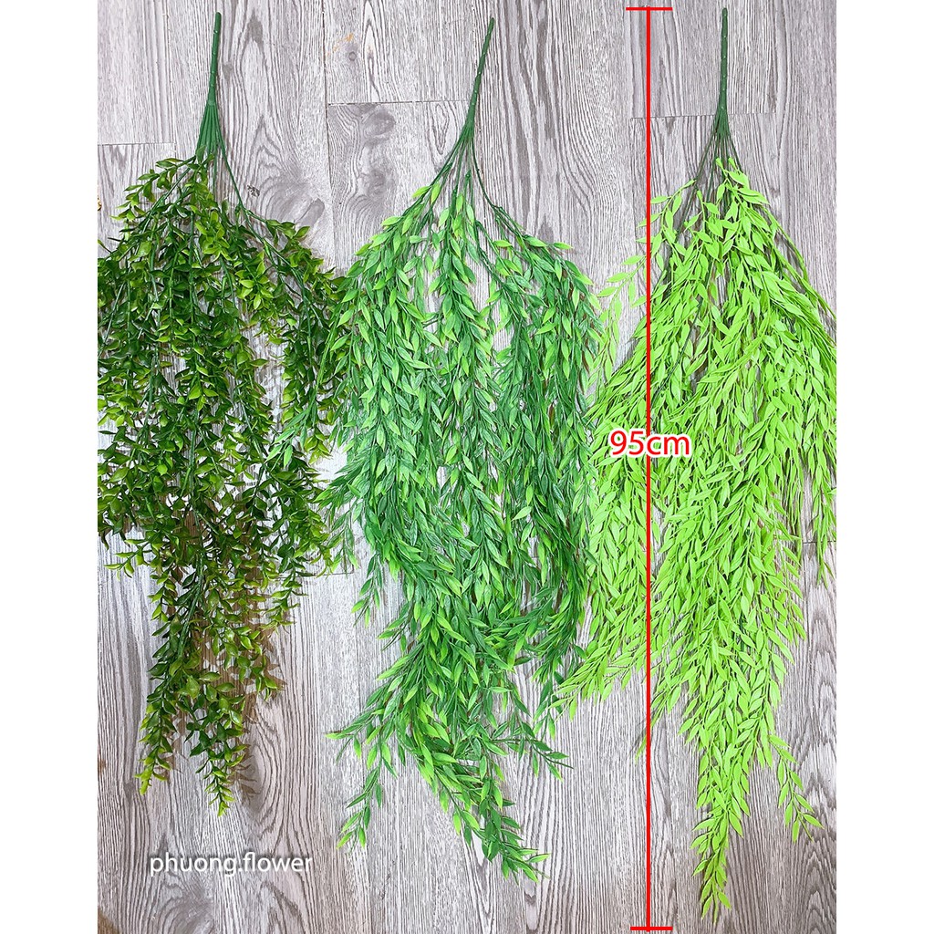 Dây lá giả treo tường loại lá cỏ nhỏ xanh dài 95cm gồm 5 nhánh dùng treo tường cho không gian xanh tuyệt đẹp